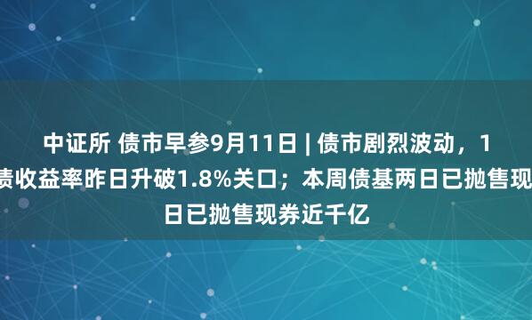 中证所 债市早参9月11日 | 债市剧烈波动，10年期国债收益率昨日升破1.8%关口；本周债基两日已抛售现券近千亿