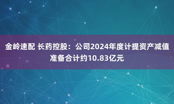 金岭速配 长药控股：公司2024年度计提资产减值准备合计约10.83亿元