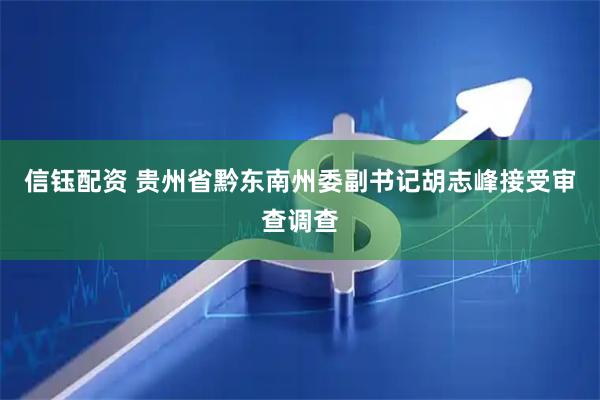 信钰配资 贵州省黔东南州委副书记胡志峰接受审查调查