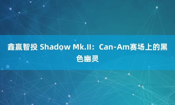 鑫赢智投 Shadow Mk.II：Can-Am赛场上的黑色幽灵